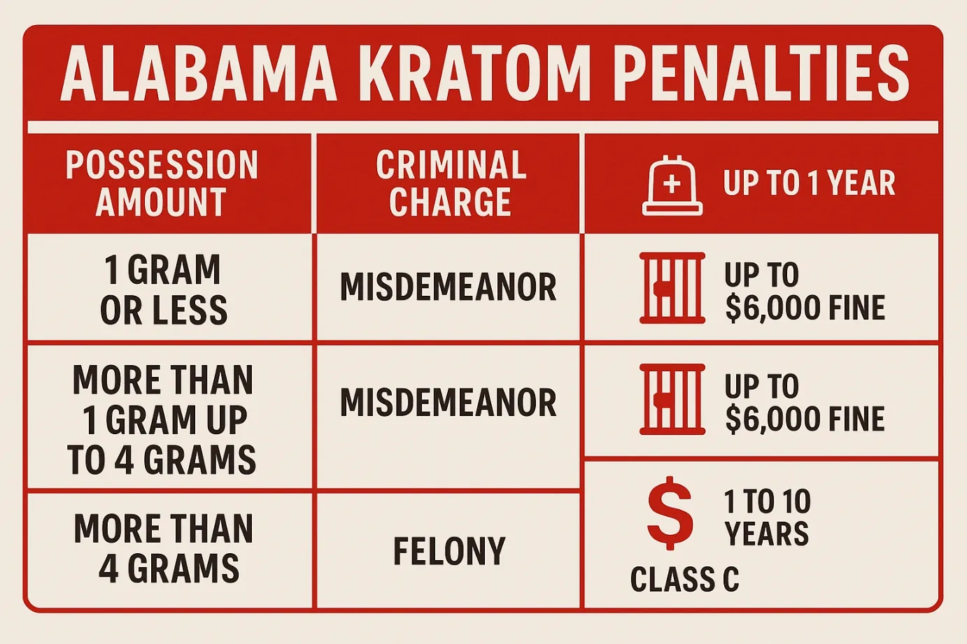 Current Penalties for Kratom in Alabama