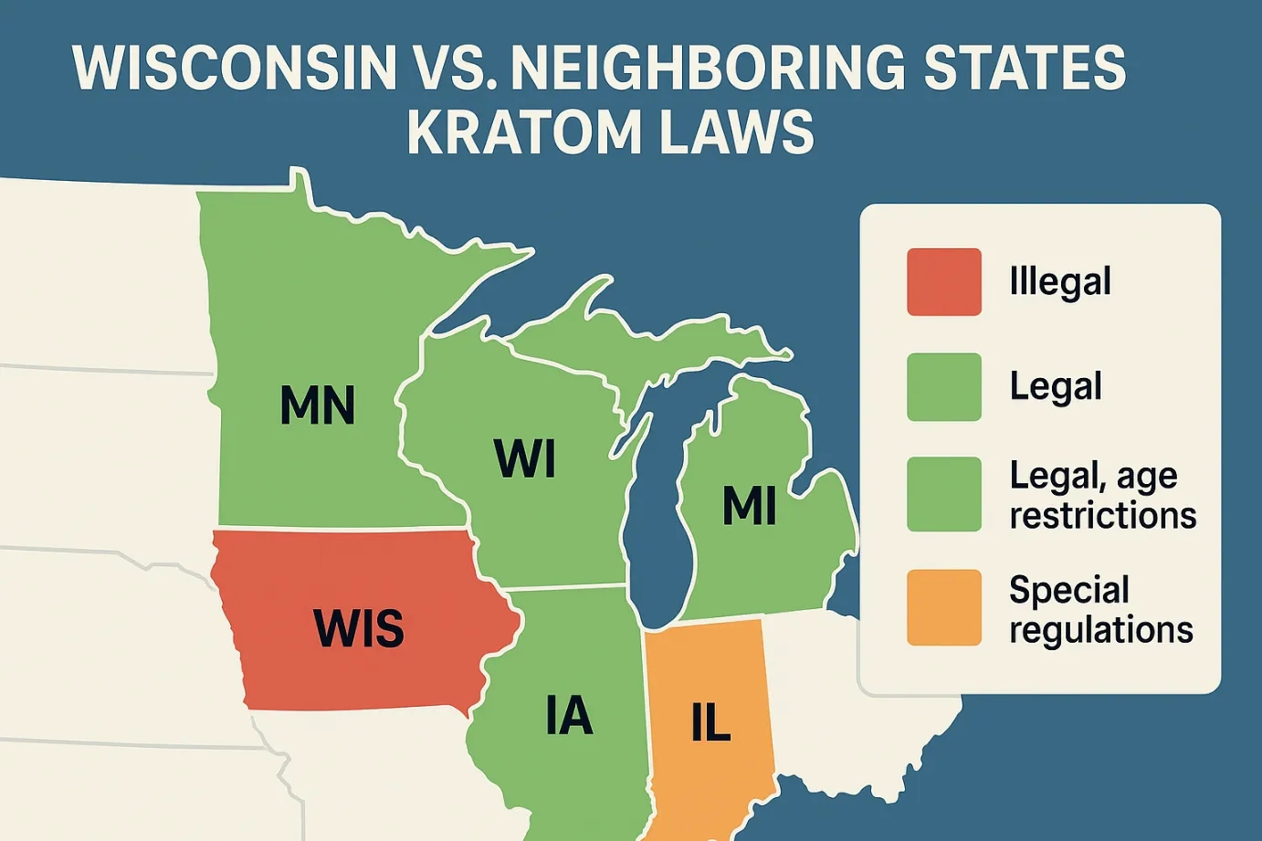 Is Kratom Legal in Wisconsin vs neighbouring states 