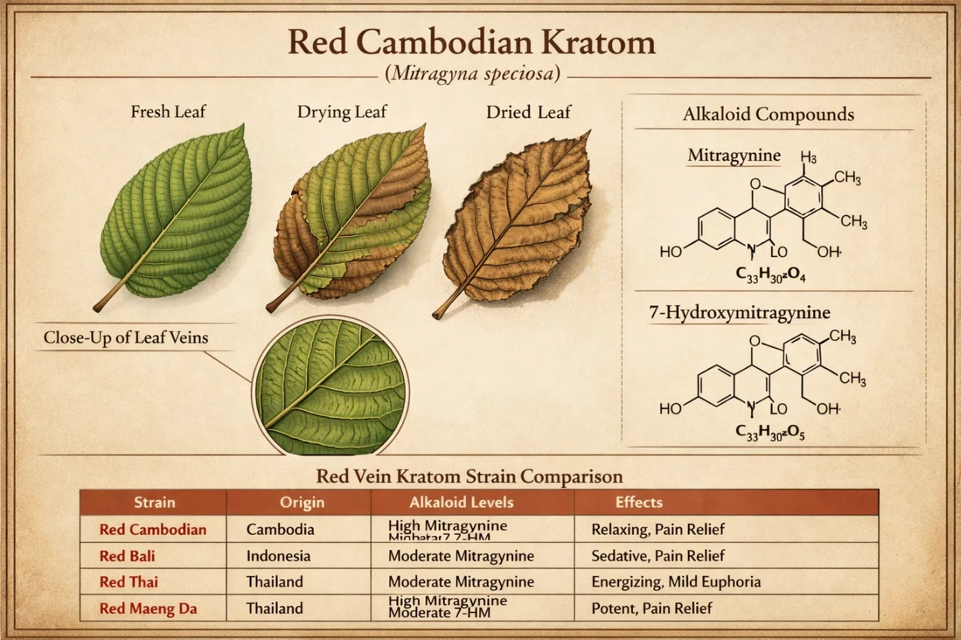 Red Cambodian Kratom Review alakoid profile